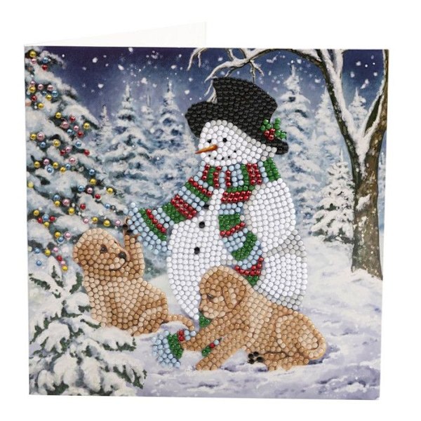 Kit för diamantbroderi Valpar snögubbe 18x18cm