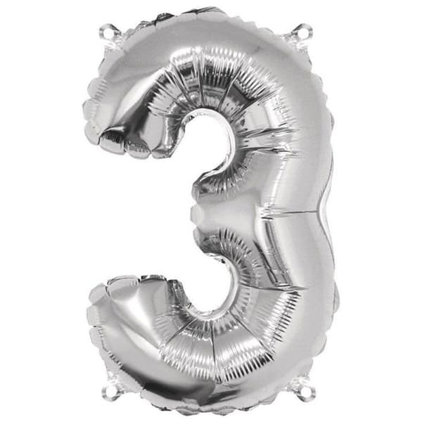 Ballong Siffra 3, 40cm, 1st, silver