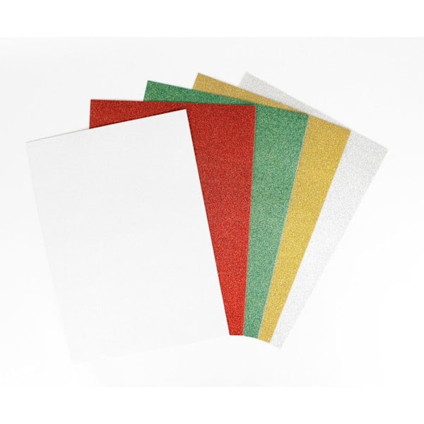 Kraftpapper A4 Glittrande sortiment x 5 Röd, Grön, Guld, Silver, Holo