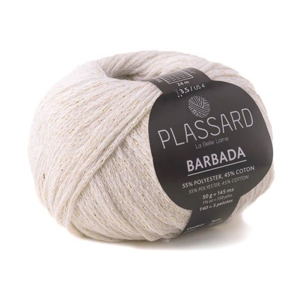 Fil crochet och stickning - PLASSARD - Barbada - Optiskt Vitt 01 - Bomull och Polyester - Nål 3,5 Blanc Optique 01