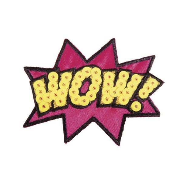 Patch Wow ! , 6,5x5,2cm, för att stryka, 1st. Gul