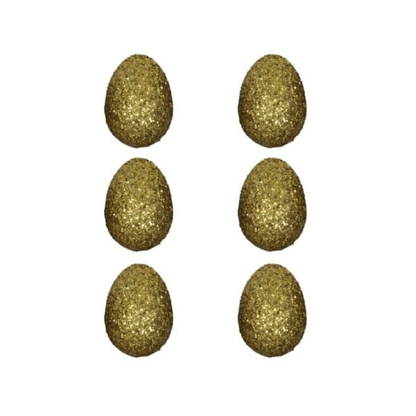 Glittrande gyllene polystyrenägg Höjd. 6cm 6 stycken gyllene