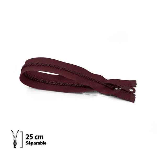 Fermeture éclair Z54 - moulée 6mm Séparable - 25 cm Bordeaux