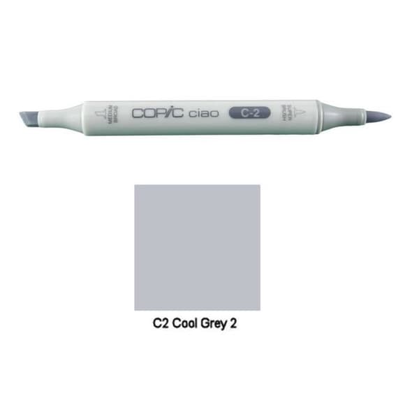 Markör - COPIC - Ciao - C2 Cool Grey 2 - Penselspets - Oföränderlig - Opaque C2 Cool Grey 2