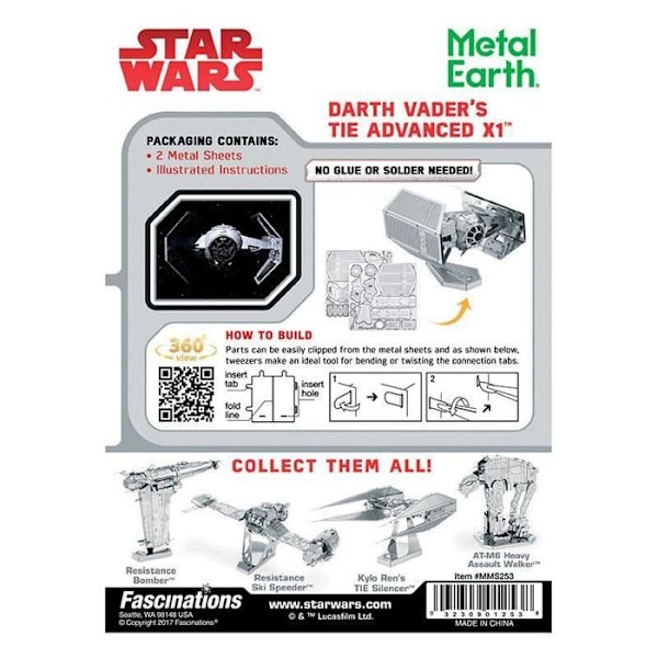 3D-metallmodell Star Wars Darth Vader Ship - Star Wars - 14 år gammal - 1 st - Pojke - Vuxen - Grå Grå