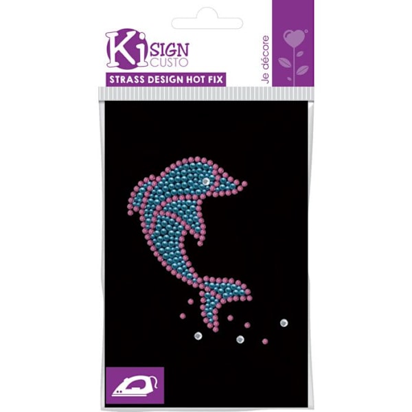 Transfer strass thermoklämpande Delfin 9x10,5cm rosa och blå