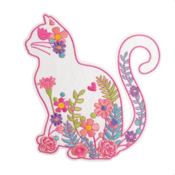 MégaCréa DIY - Maxi broderad patch med blommig katt 18 x 16,5 cm