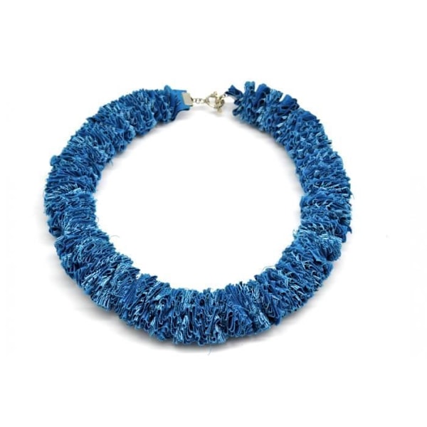 Etniskt halsband Stor modell Turkostonat tyg - Siyalu Blue