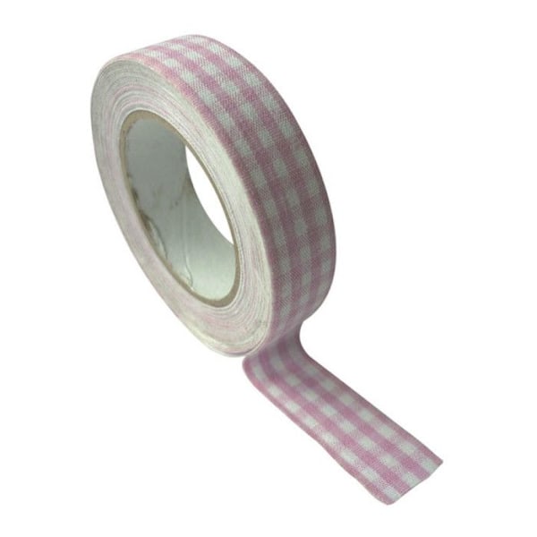Rosa Rutig Tejpfiber 1,5 cm 5 meter rosa och vitt