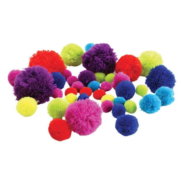 Pompons S M L från 1,5 till 5,5 cm Assortiment 45 bitar