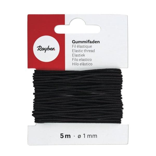 Elastisk tråd, 1 mm karta 5 m, svart Svart