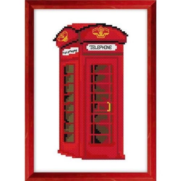 Broderikit i korsstygn - Luc Création - Telefonkiosk - Aida-tyg - DMC-garn - Nål