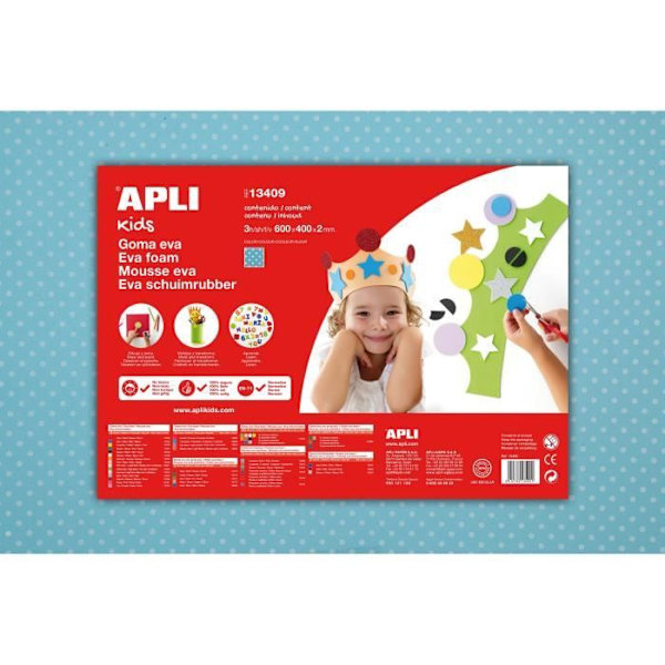 APLI Pouch 1 ark skumgummi - Blå tryckt med vita cirklar