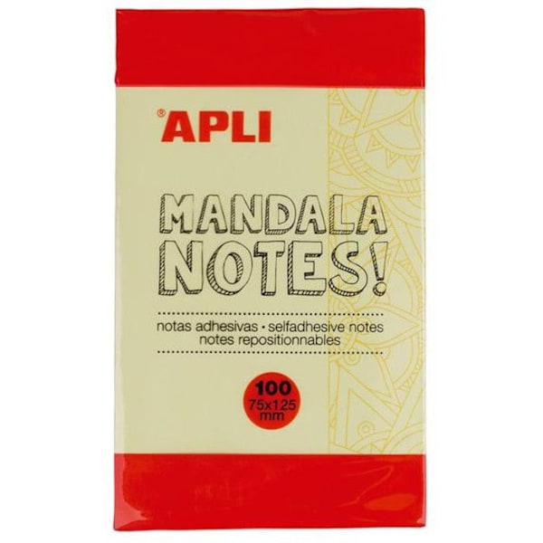 Post-it lappar 12,5x7,5 cm Block 100 blad Mandala Gul
