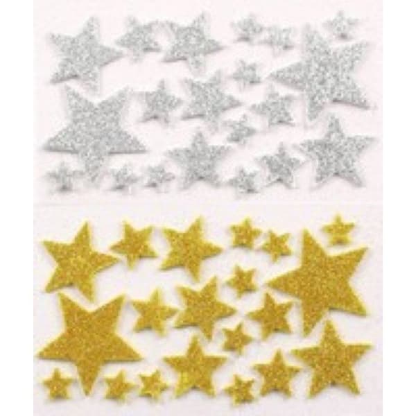 MégaCréa DIY - 3D-stickers guld- och silverglittrande stjärnor 40 stycken Guld, Silver