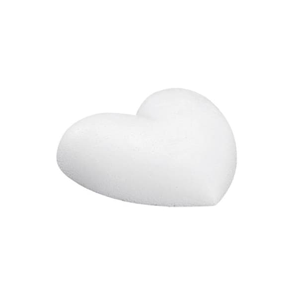 Hjärta i polystyren, 15 cm, platt, liten förpackning. Vit