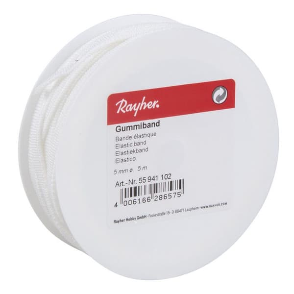 Elastiskt band, 5mm, rulle 5m, vit Vit