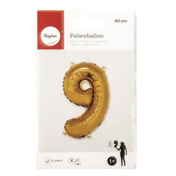 Ballong Siffra 9, 40cm, 1st., guld