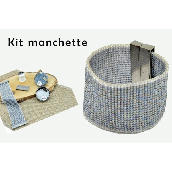 Kit armband manschett med stora Miyuki 10/0 pärlor vävd ljusblå Himmelsblå, Alabastervit, Elblå