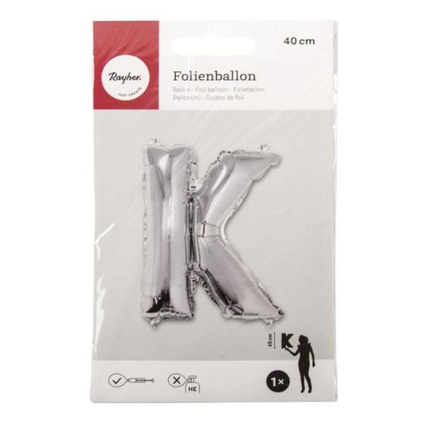 Ballong Bokstav K, 40cm, 1st, silver