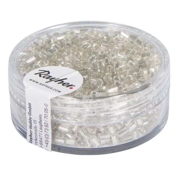 Glaspinnar med silverkant, silver, 2x2 mm, låda 16 g Pengar