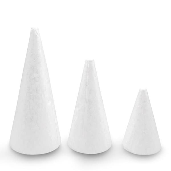 MégaCréa DIY - Styrofoam-koner 7,5 till 14,5 cm 3 stycken Vit