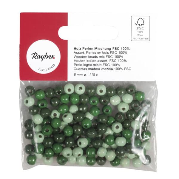 FSC-träpärlor 6 mm grön - sortiment 115 stycken | RAYHER Grön