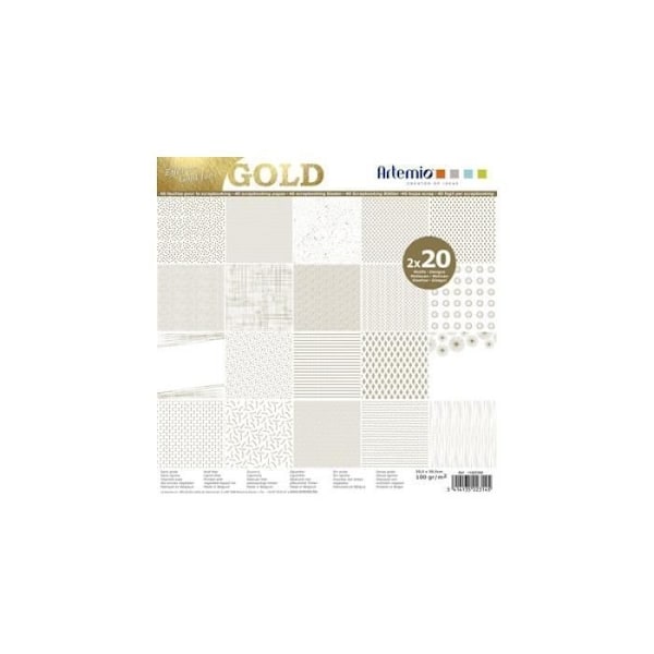 Dekorerat papper - Artemio - Sortiment 30x30 - Metalliskt guld - 40 stycken - 100 gr/m² Metalliskt guld