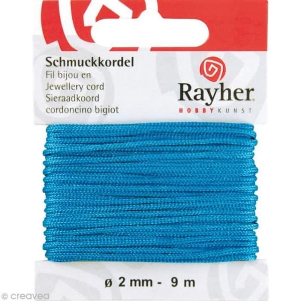 Tråd för smycken - RAYHER - 2 mm - Blå turkos - 9 m - Bomull Turkos