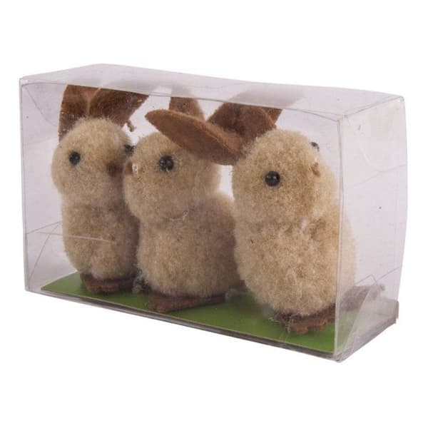 Fuzzy kaniner, 5cm, assorterad, PVC låda 3st beige