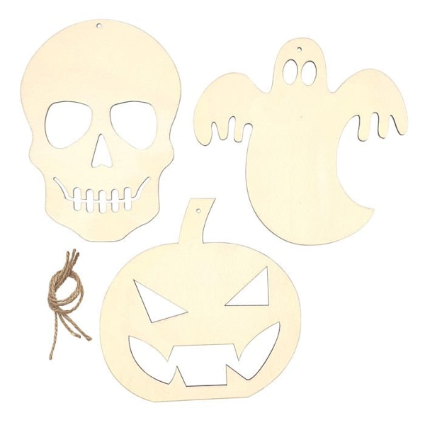 Träformer för Halloween att hänga 3 stycken beige