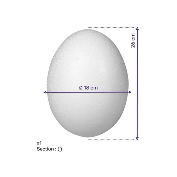 Polystyrenägg, i 2 delar, 26cm, 2 halvskal Vit