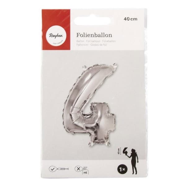 Ballong Siffra 4, 40cm, 1st, silver