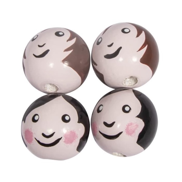 Träboll - RAYHER - Hon- och hanhuvud - 23 mm - Handmålad - 2 mönster Beige, svart och brun