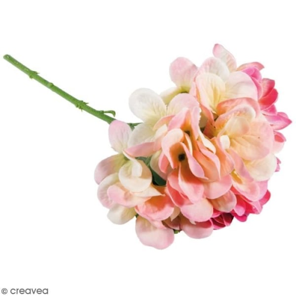 Konstgjord blomma med stjälk - Rosa hortensia - 33 cm