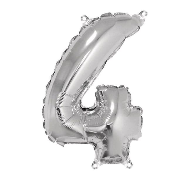 Ballong Siffra 4, 40cm, 1st, silver