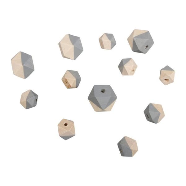 Träpärlor Diamant, 4pces1,5cm, 8pces1cm, 12pces, ljusgrå Grå