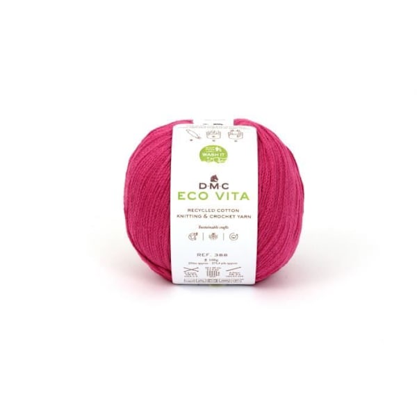Återvunnen bomullstråd - DMC - Eco Vita - 3mm - 100g - Färg Rosa 155 Färg nummer 155
