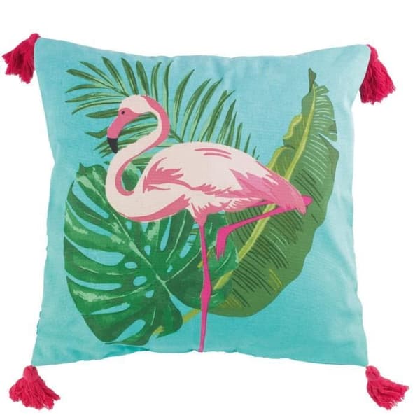 Kudde - Tropic Life - 40 x 40 cm - 100% bomull - Modern design - Ej avtagbar Blå