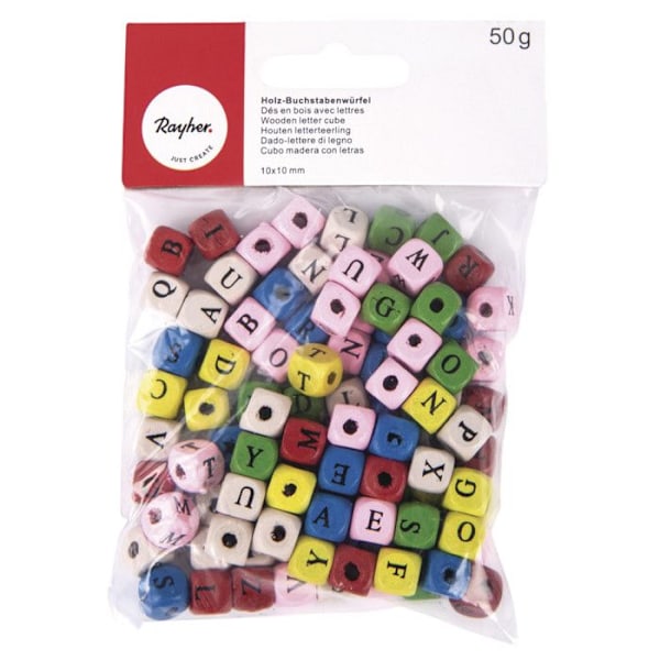 Perle D6 i trä Alfabet 10x10mm 50 g
