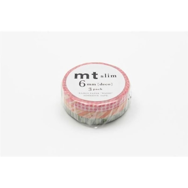 Maskeringstejp - MT - Set 3 Rullar - 6mm x 10m - Washi-papper - Återanvändbar Rosa, orange, grön