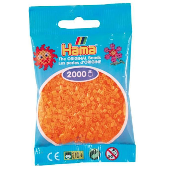 Mini pärlor - HAMA - Modell Ø2,5 mm - Neonorange färg - 2000 pärlor - För barn 10 år och uppåt neon orange