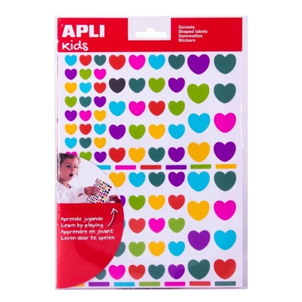 624 APLI Kids Heart Stickers i olika färger och storlekar