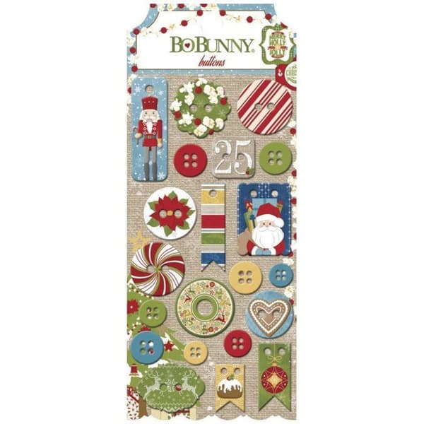 BoBunny - Chipboard-knappar Dear Santa 21 stycken