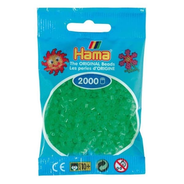 Hama - 2 000 mini pärlor (små pärlor Ø2,5 mm) neon grön - Hama ref 50137 neon grön
