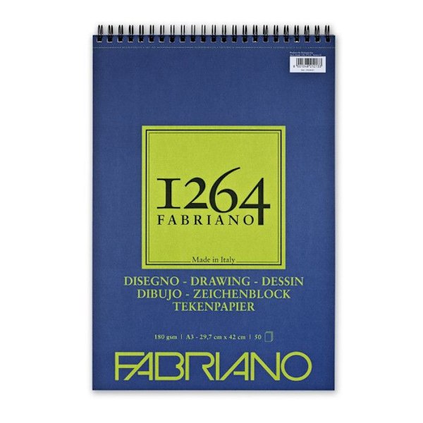Bloc Papper Teckning 1264 A3 180g Spiral topp 50 blad 29,7x42 cm