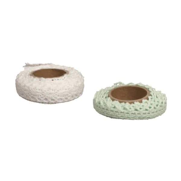 Kit tygtejp - RAYHER - 1,5m - Mintgrön + vit - 2 mönster - 100% bomull mintgrön + vit
