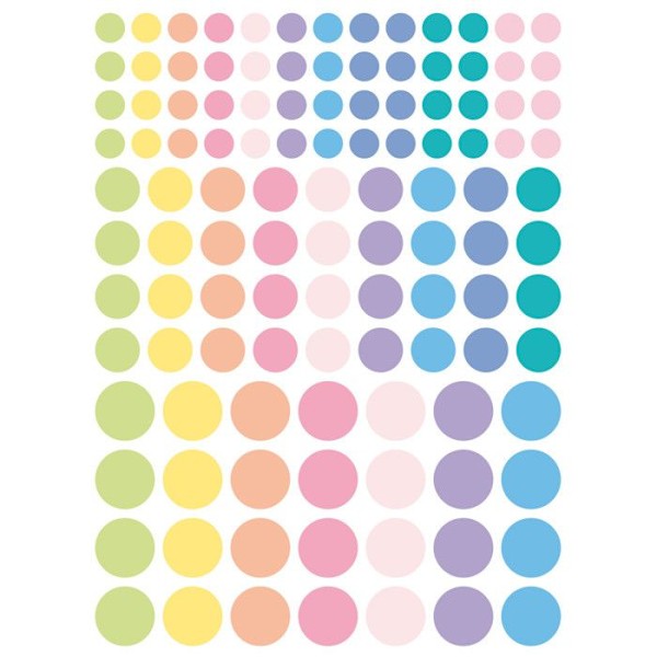 Pastellfärgade rund klistermärken 1 till 2 cm x 348 stycken