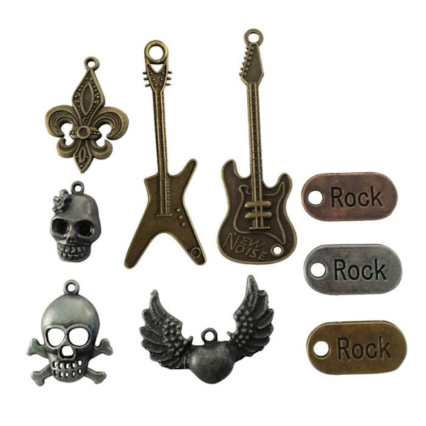 Metalliska berlocker Rock 9 stycken