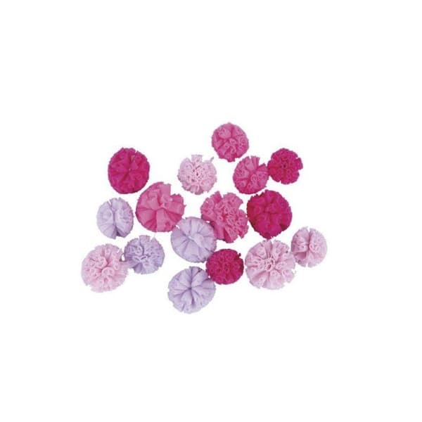 Soft Tulle Assorted Pompoms, mörkrosa toner, ø2,5cm+ø3cm, Box med 16 st mörkrosa